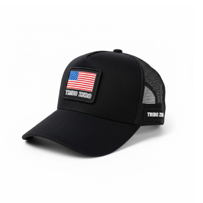 Boné Preto | Patch sarja preto | Bordado Bandeira EUA - Tribo Zero